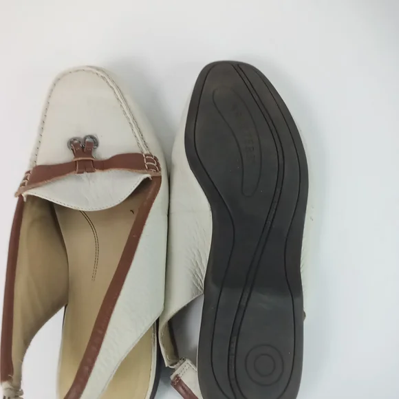 Trotters Cream and Brown Leather Flats Slingback Mules 8.5 Wide - Picture 4 of 6